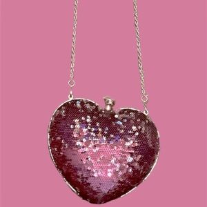 Purple & Silver Sequin Heart Shoulder Bag with Removable Strap